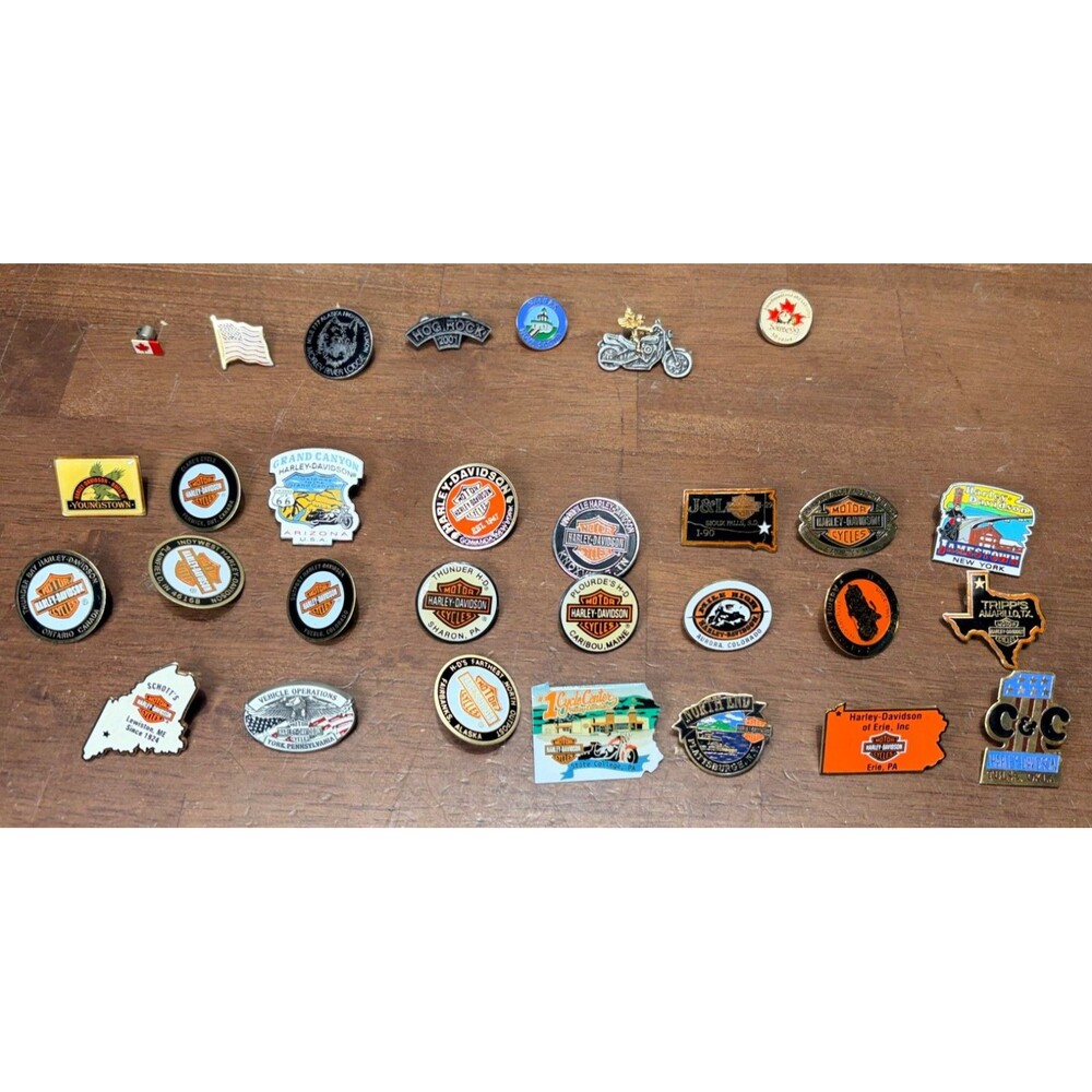 23 Harley Davidson motorcycle Pins Badges Rally Destination Dealership + 7 other